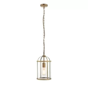 Lambeth 1 Light Ceiling Pendant Antique Brass, Glass, E27