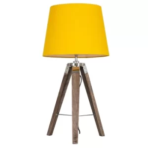 Clipper Light Wood Tripod Table Lamp with Mustard Aspen Shade