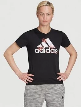 adidas Badge Of Sport Floral Tee, Black, Size 2Xs, Women