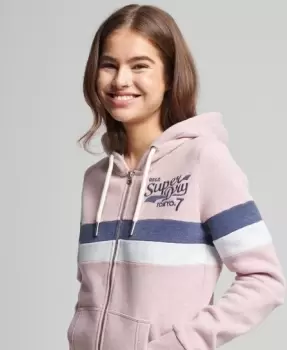 Superdry Womens Collegiate Colour Block Zip Hoodie Pink / Soft Pink Marl - Size: 8