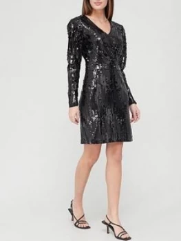 Hugo Boss Sequin Wrap Dress Black Size M Women