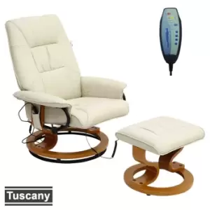 Sorento Bonded Leather Swivel Recliner Chair with Foot Stool - Cream