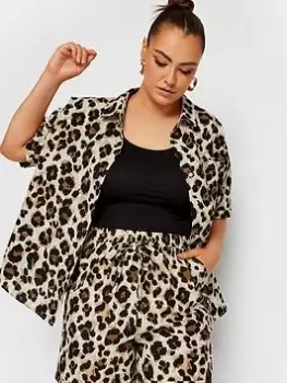 Yours Co Ord Leopard Shirt, Brown, Size 18, Women