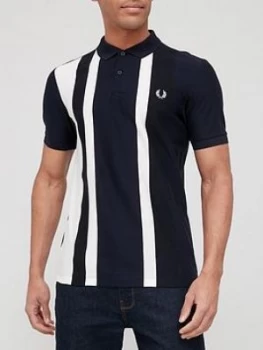 Fred Perry Woven Colour Block Polo Shirt - Navy, Size XL, Men