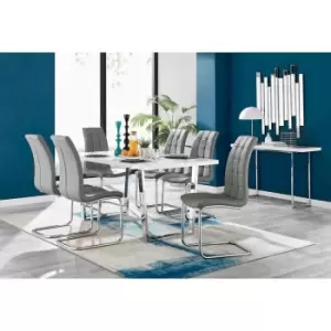 Furniture Box Kylo White High Gloss Dining Table and 6 Grey Murano Chairs