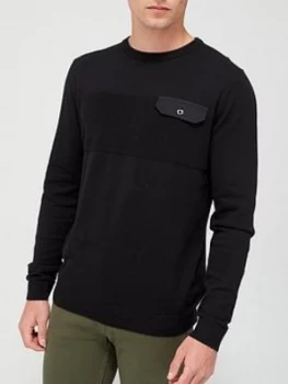 Jack & Jones Pocket Crew Neck Jumper - Black, Size S, Men