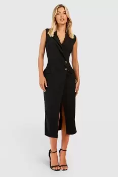 Crepe Wrap Front Midaxi Blazer Dress