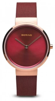 Bering Womens Classic Red PVD Plated Steel Mesh Bracelet Watch