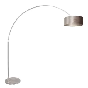 Sparkled Light Arc Floor Lamp Steel Brushed, Velor Taupe