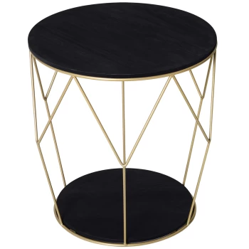 HOMCOM Wood Metal Coffee Round Table W/ Storage Sofa End Side Coffee Table Bedroom Modern Decoration Furniture - Black Gold Color (Φ45cm) AOSOM UK