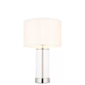 Lessina Base & Shade Table Lamp, Bright Nickel Plate, Glass, Vintage White Fabric