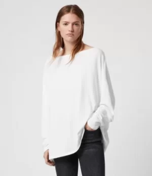 AllSaints Womens Rita Loose and Oversized Supersoft Dropped Shoulder Long Sleeve Top, White, Size: S