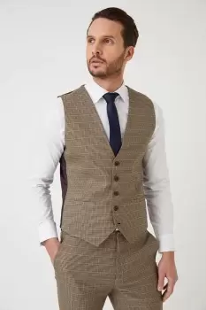 Mens Skinny Neutral Puppytooth Waistcoat