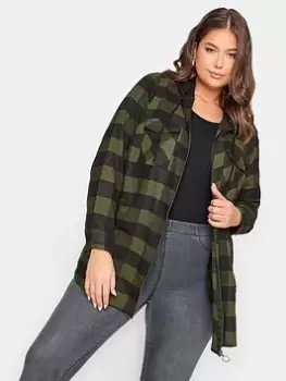 Yours Hooded Zip Check Shirt - Green, Size 38-40, Women