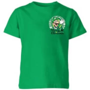 Nintendo Super Mario Luigi Merry Christmas Pocket Wreath Kid's T-Shirt - Kelly Green - 5-6 Years - Kelly Green