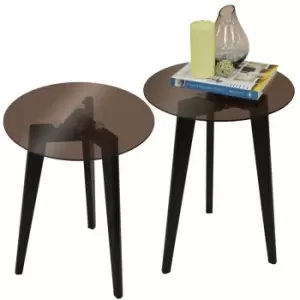 Techstyle Luna Pack Of Two Retro Solid Wood Tripod Leg And Round Glass End / Side Table Black / Tinted