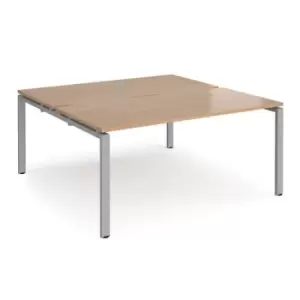 Bench Desk 2 Person Starter Rectangular Desks 1600mm With Sliding Tops Beech Tops With Silver Frames 1200mm Depth Adapt