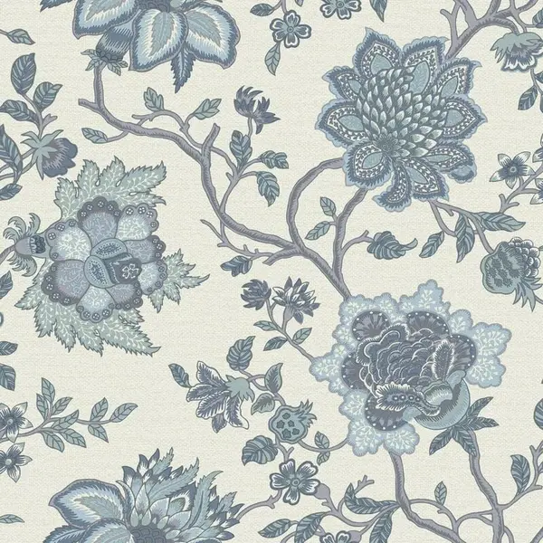 YOL YOL - Jacobean Trail Wallpaper Floral Leaves Blue White Natural Flowers Feature Wall WL-13590