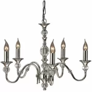 Loops - Diana Ceiling Pendant Chandelier Bright Nickel & K9 Crystal Curved 5 Lamp Light