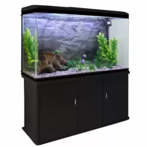 Monster Shop Aquarium Fish Tank and Cabinet With Complete Starter Kit - Black Tank and Natural Gravel