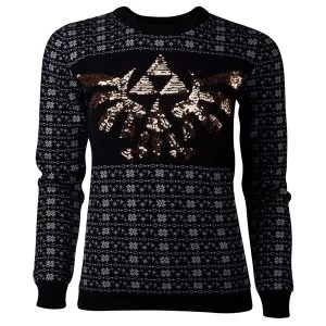 Legend of Zelda - Glitter Tri-force Womens X-Large Christmas Jumper - Black