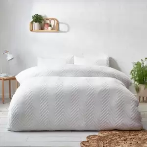 The Linen Yard - Chevron Tuft 100% Cotton Duvet Cover Set, White, King