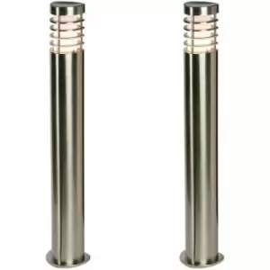 2 pack Outdoor Garden Bollard Light Brushed Steel 9.2W Path LED Lamp Post IP44