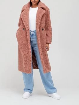 UGG Gertrude Long Teddy Coat - Pink, Camel Size XS Women
