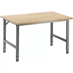 RAU Work table, height adjustable, 760 - 1080 mm, solid beech worktop, WxD 2000 x 1000 mm, metallic charcoal