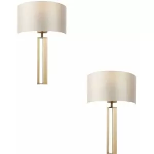 Loops - 2 pack Antique Brass Slotted Wall Light & Mink Satin Half Shade - Dimmable