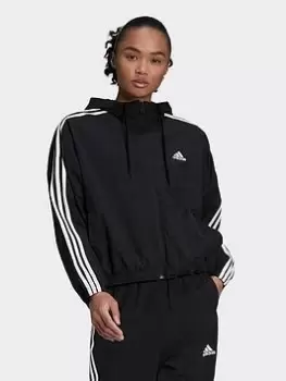 adidas Essentials Repeat Logo Loose Fit Windbreaker, Black/White Size XS Women