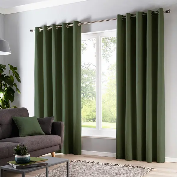 Fusion Sorbonne 100% Cotton Eyelet Lined Curtains, Bottle Green, 46 x 54" - Fusion SNEBO46546LUU