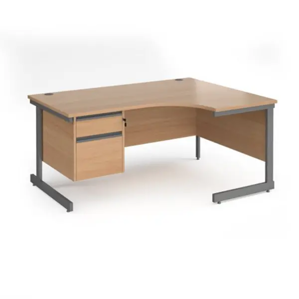 Office Desk Right Hand Corner Desk 1600mm With Pedestal Beech Top With Graphite Frame 1200mm Depth Contract 25 CC16ER2-G-B