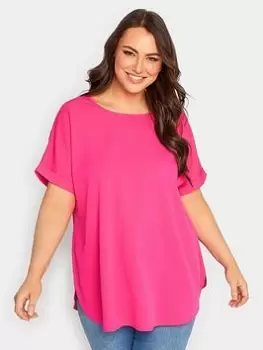 Yours Short Sleeve Boxy Top - Hot Pink, Size 22-24, Women