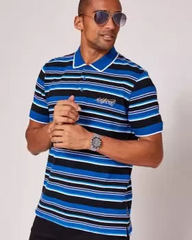 Cotton Traders Mens Guinness Short Sleeve Textured Stripe Polo Shirt in Blue