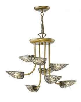 Semi Flush Ceiling Pendant 8 Light Antique Brass, Crystal