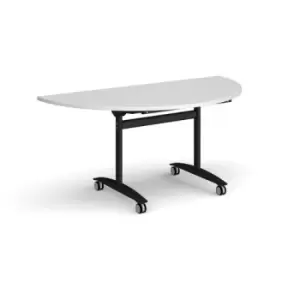 Semi circular deluxe fliptop meeting table with Black frame 1600mm x 800mm - white