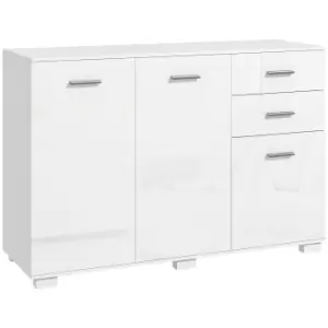 HOMCOM Sideboard, Modern Storage Cabinet w/ 2 Drawers, 3 Doors, Adjustable Shelves, Kitchen Cabinet for Living Room, Dining Room, High Gloss White