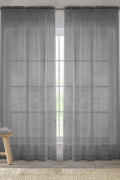 Enhanced Living Sheer Plain Woven Voile Slot Top Curtain Panel Pair Grey