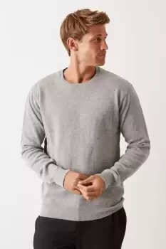 Mens Long Sleeve Textured Crew Neck Jumper