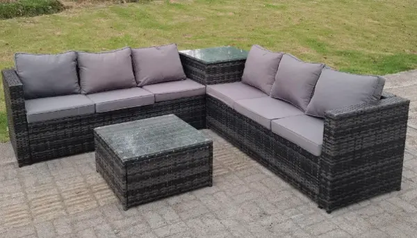 Fimous 6 Seater Outdoor Dark Grey Rattan Lounge Complete Sofa Set with Corner Sofa and 2 Tables