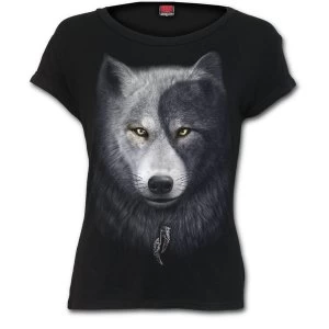 Wolf Chi Boatneck Cap Sleeve Womens Large Short Sleeve Top - Black