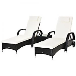 Outsunny Rattan Lounger Set 862-010BK Black, Cream-White