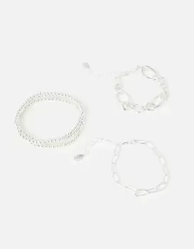 Accessorize Womens Chain and Stretch Beaded Bracelets 5 Pack Silver, Size: 22cm