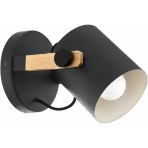 Loops - LED Wall Light / Sconce Wood / Adjustable Black & Creme Shade 1 x 28W E27 Bulb