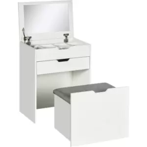 HOMCOM Dressing Table with Mirror and Stool, Vanity Table with Storage, White - White