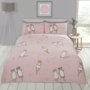 Rapport - Cuddly Cute Otter Animal Duvet Quilt Cover Bedding Set with Pillow cases (Pink, Single)