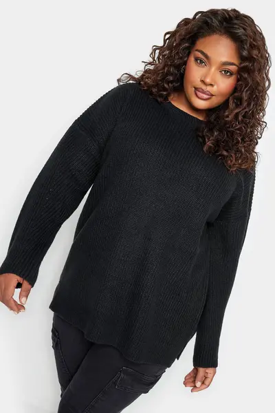 Yours Drop Shoulder Knitted Jumper Black