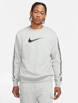 Nike Repeat Swoosh Fleece Crew Sweat Top - Grey/Black, Grey/Black Size M Men