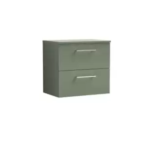 Nuie Arno 600mm Wall Hung 2 Drawer Vanity & Worktop Satin Green